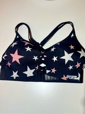 PINK Victoria's Secret Women's Black Star-Print Strappy Sports Bra